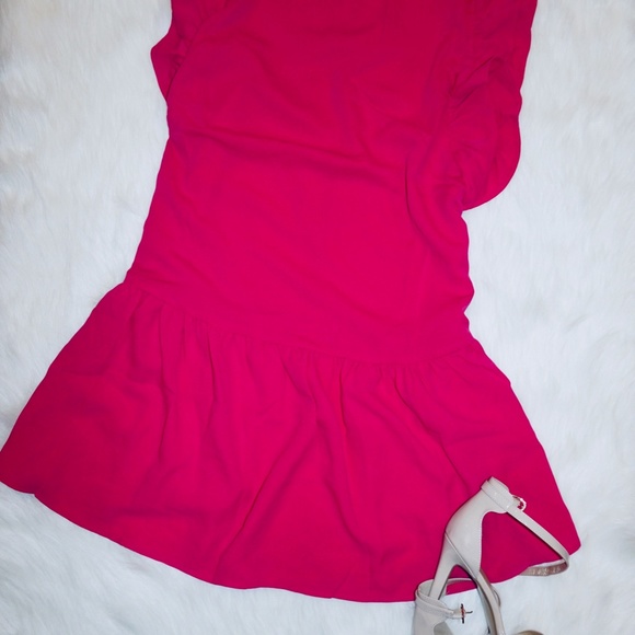 *NEW* MAGENTA RUFFLED-SLEEVE MINI SKIRT DRESS - Picture 2 of 5